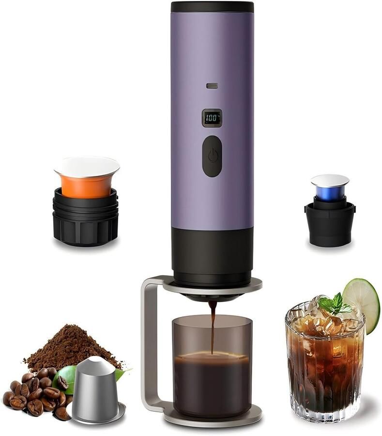 OBOSOE Drie-In-ééN Draagbare Koffiezetapparaat Draagbare Koffiezetapparaat Oplaadbare Koffiezetapparaat Usb-Capsule Espressomachine (Paars)