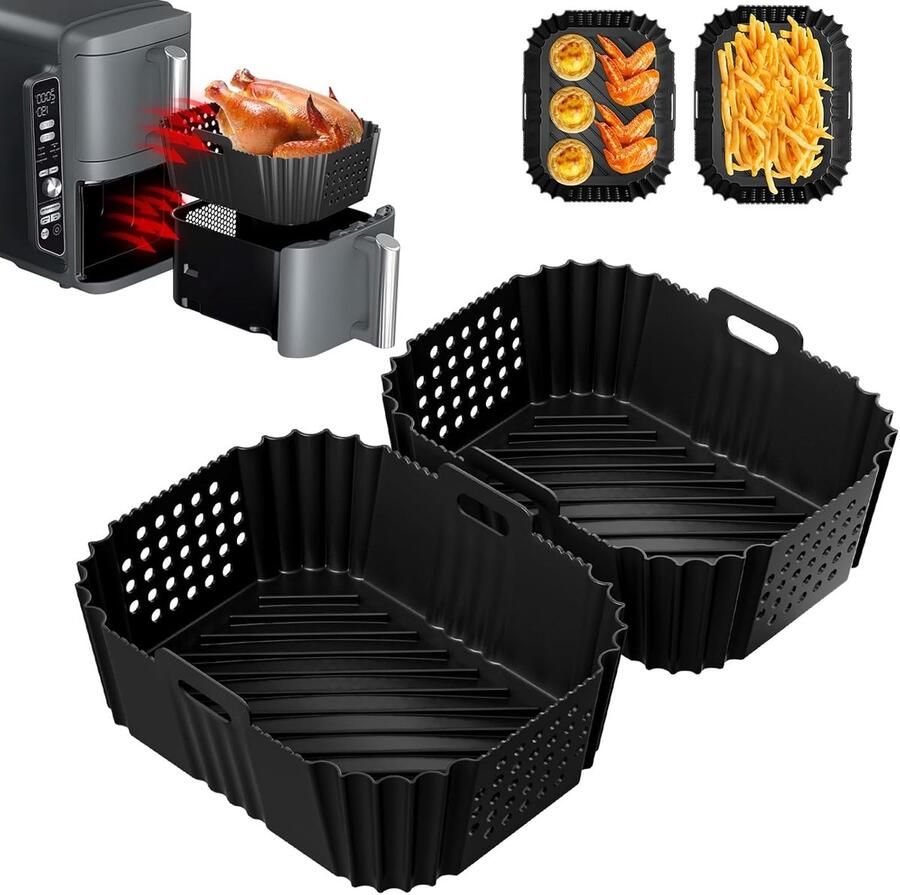OBOSOE Dubbellagige Stapelbare XL-model SL400EU-accessoireset Voor Ninja-heteluchtfriteuse (2-delige Set) Siliconenvorm Voor Heteluchtfriteuse Met Twee Zones Inhoud 7 6 L 9 5 L Siliconen Bakvorm Voor Heteluchtfriteuse Siliconen Bakplaat