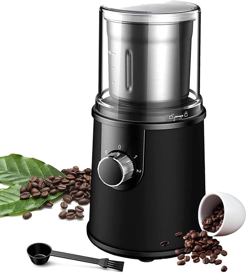 OBOSOE Elektrische koffiemolen Kruidenmolen met verwijderbare maalbak 3 standen voor instelbare maalgraad Geluidsarm gemakkelijk schoon te maken Koffiemolen voor koffiebonen kruiden granen noten