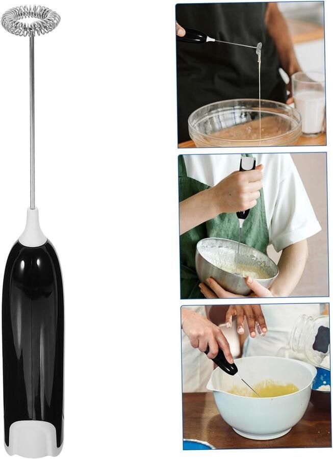 OBOSOE Handheld elektrische melkopschuimer mini-blender elektrische mixer koffieopschuimer ideaal voor koffie matcha warme chocolademelk batterijgevoede opschuimer (batterijen niet inbegrepen) zwart