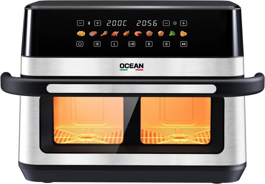 Ocean OCAFK22120DWNX Airfryer 12L 2200W Doorkijk lade met scheidingselement XXL