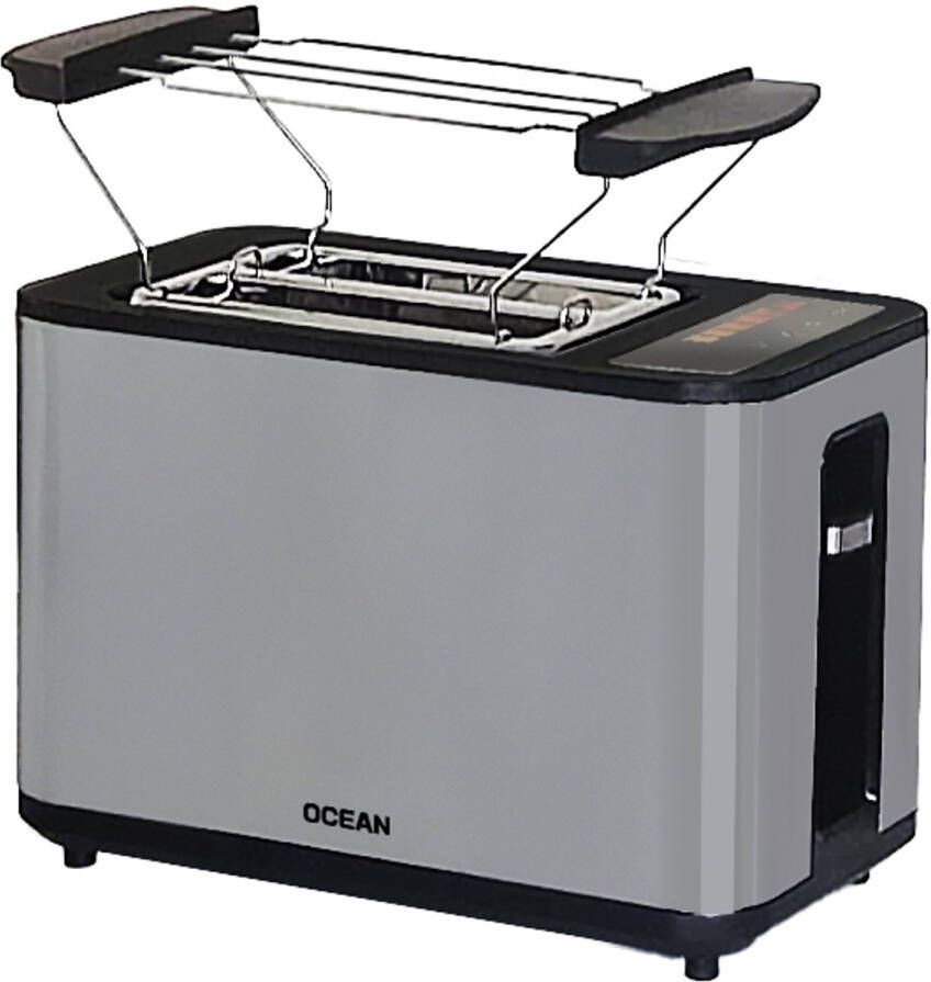 Ocean OCTO9002DN Broodrooster 2 Sleuven Opwarmrekje 6 digitale standen 825W RVS