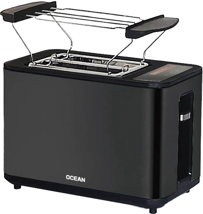 Ocean OCTO9002DN Broodrooster 2 Sleuven Opwarmrekje 6 digitale standen 825W Zwart