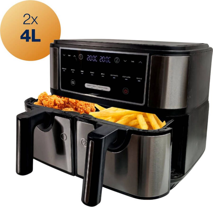 Ocina Airfryer Perfectfry Double Xxl L Dubbele Airfryer Twee Kookvakken X L Zwart