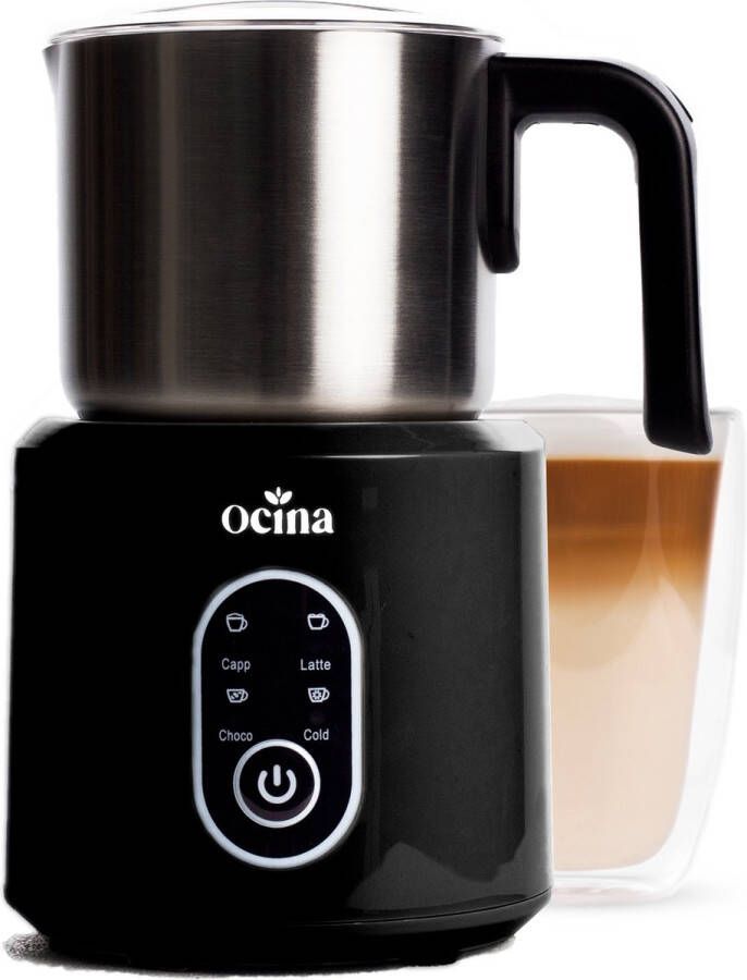 Ocina – Melkopschuimer – Electrisch – 4-in-1 – Melkschuimer – Cappuccino – Latte macchiato – 350 ML Incl. Koffie receptenboek Zwart - Foto 1