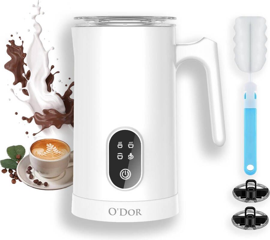 O'dor O dor Melkopschuimer en Stomer Elektrisch 4-in-1 & 430ML Automatische Klopper en Stomer Temperatuurbereik 60-70 °C Geluidsarme Roestvrijstalen Warme & Koude Schuim Latte voor Koffie Latte Cappuccino Matcha Warme Chocolademelk