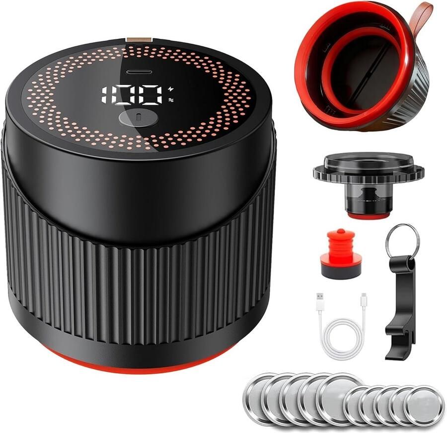 Oemmn 4-in-1 Vacumeerset voor Mason Jars – Elektrische Vacumeermachine voor Weckpotten – Inclusief opzetstukken voor brede en standaard openingen dekselopener en wijnstopper – Ideaal voor inmaken wecken conserveren pekelen jam maken en voedselopslag