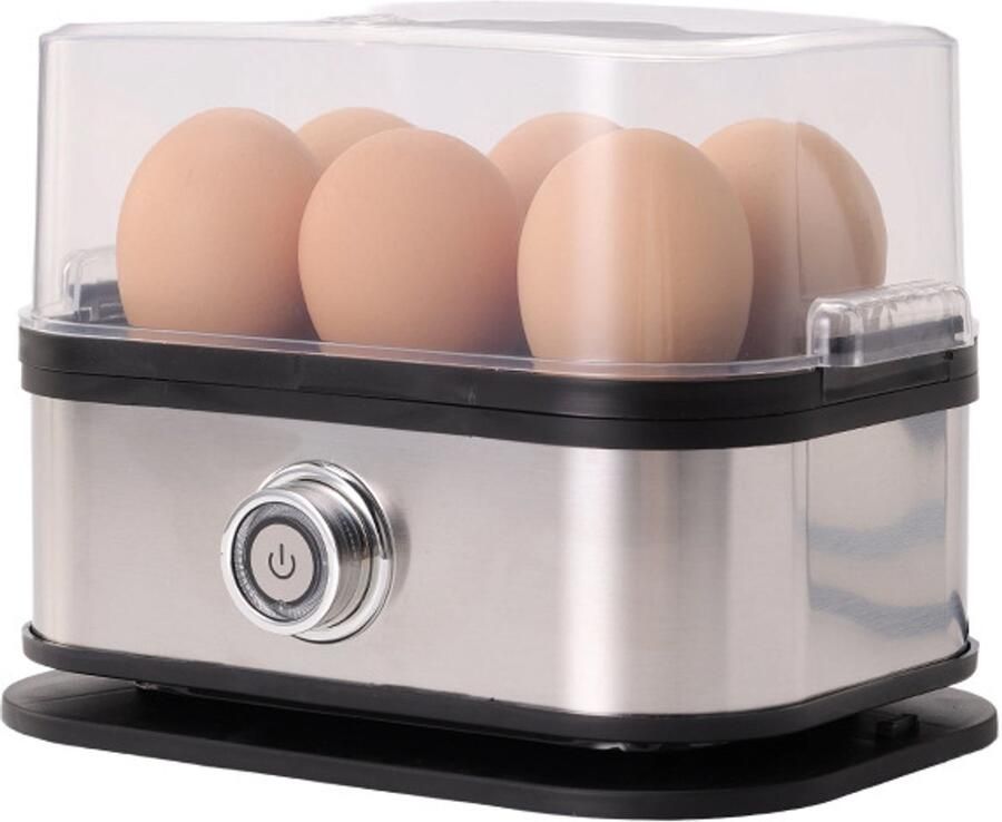 OIMG Eierkokers Elektrisch Automatische Eierkoker voor 1 tot 6 eitjes Hard Zacht en Medium gekookt 200W RVS Inclusief Maatbeker Vaatwasserbestendig Eierkoker Zwart