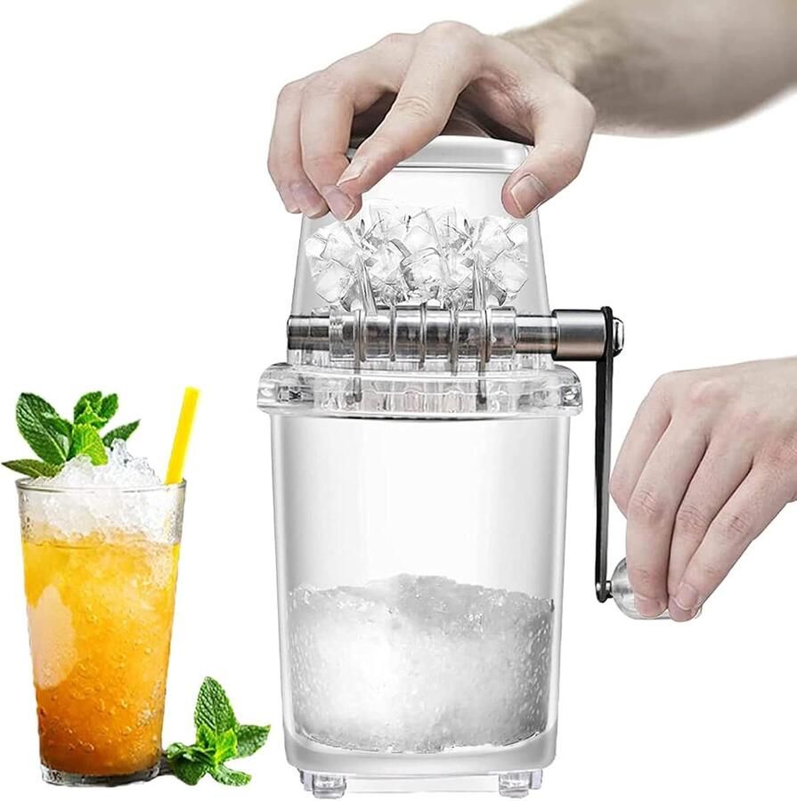 OIMG Handmatige IJscrushers Ice Crusher ijshouder Slushy Maker RVS messen Ijsvergruizer Ijsblokjesmachine Crushed ice machine IJsvergruizer Zomer Voor verkoeling in de keuken en thuis tijdens de zomer Transparant