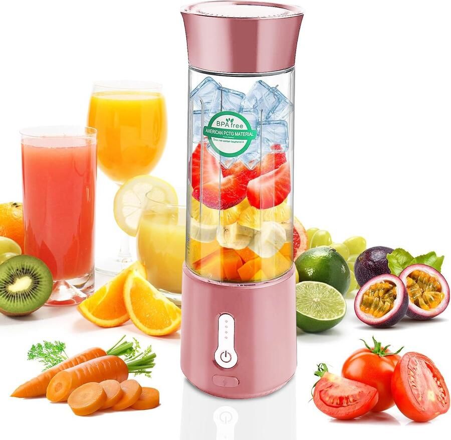 OKWISH Smoothie Makers Draagbare Blender USB Oplaadbare Blender Persoonlijke Blender 500ml Roze
