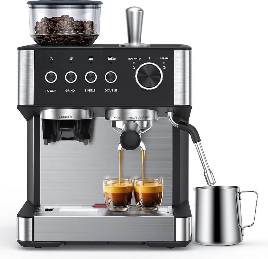 Cowasr COWSAR Espressomachine (met molen en melkschuimer) – 15 bar pompdruk 30 maalgraadinstellingen snelle opwarming 2 5 liter waterreservoir – geschikt voor thuis- en kantoorgebruik voor het maken van espresso cappuccino en latte macchiato