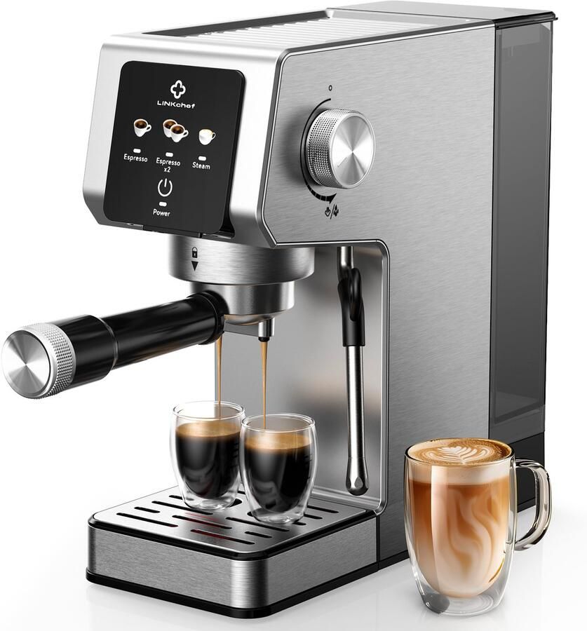 Oloey Espressomachine van 20 bar-Compact ontwerp met stoomfunctie voor het opschuimen van melk-gemaakt van roestvrij staal-met een verwijderbaar waterreservoir van circa 1 18 liter-geschikt voor het maken van cappuccino's en lattes