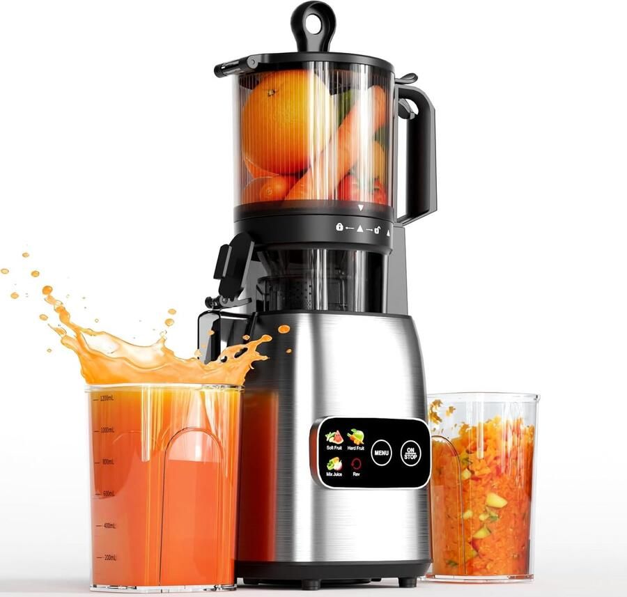 Oloey Kismile Sapcentrifuge met Modern Touchscreen 135 mm XXL Vulopening Hoge Sapopbrengst voor Groenten Fruit 300 Watt Stille Motor Eenvoudig te Reinigen BPA-vrij Slank Design