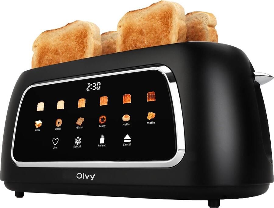 Olvy Broodrooster Lange Sleuven Timerfunctie LCD Display Kruimellade 6 Bruiningsniveaus 1500W Ontdooien & Opwarmen
