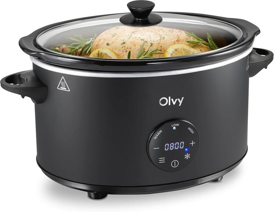 Olvy Digitale Slowcooker met Timer 6 Liter Keramische binnenpan Incl. Slowcooker kookboek
