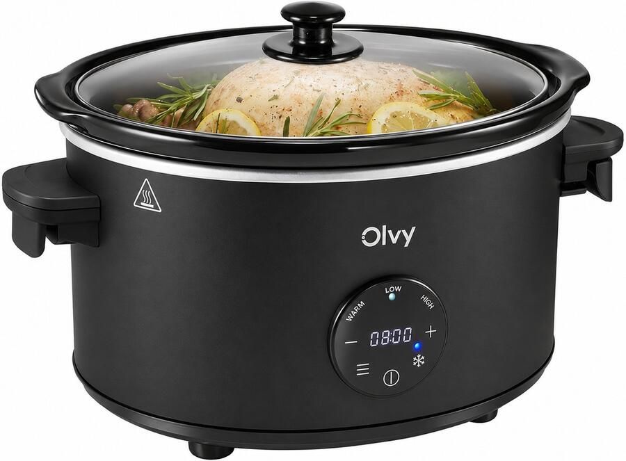 Olvy Digitale Slowcooker met Timer Incl. Slowcooker e-kookboek PFAS-vrij 6 Liter Keramische binnenpan