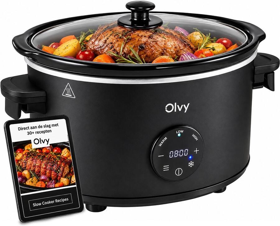 Olvy Digitale Slowcooker met Timer Incl. Slowcooker e-kookboek PFAS-vrij 6 Liter Keramische binnenpan
