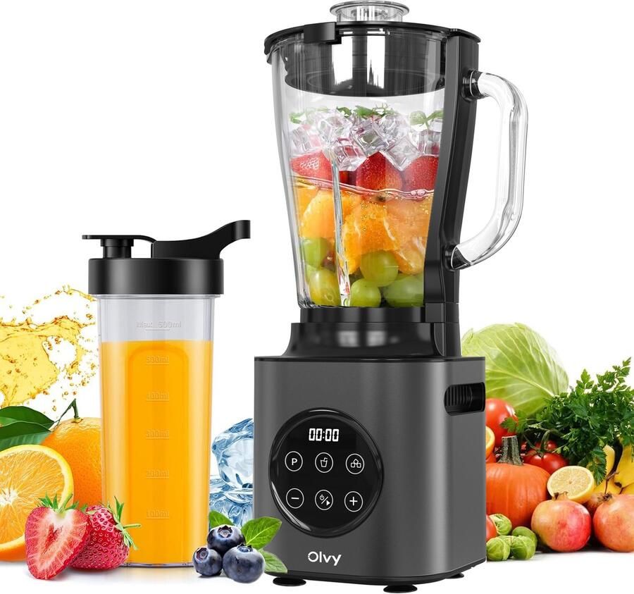 Olvy Kitchen Blender 1000W Smoothie Maker 1 5L Glazen Kan met 600ml To-Go Beker Ijscrusher Vaatwasserbestendig BPA- en PFAS-vrij Glas