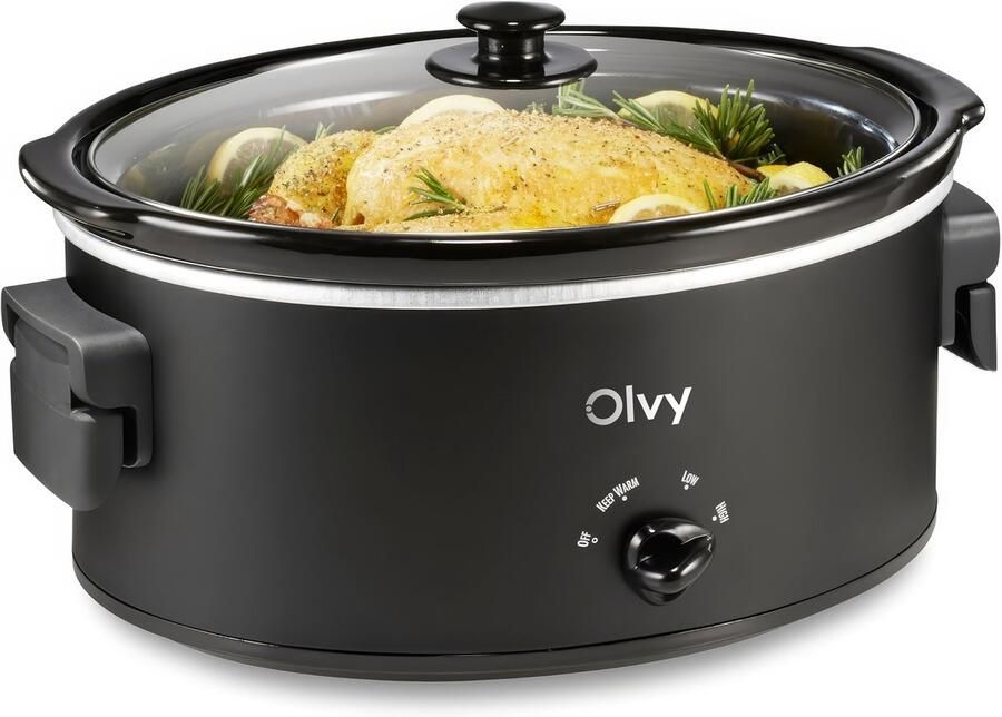 Olvy Slowcooker 6 Liter Keramische binnenpan Incl. Slowcooker Kookboek Warmhoudfunctie