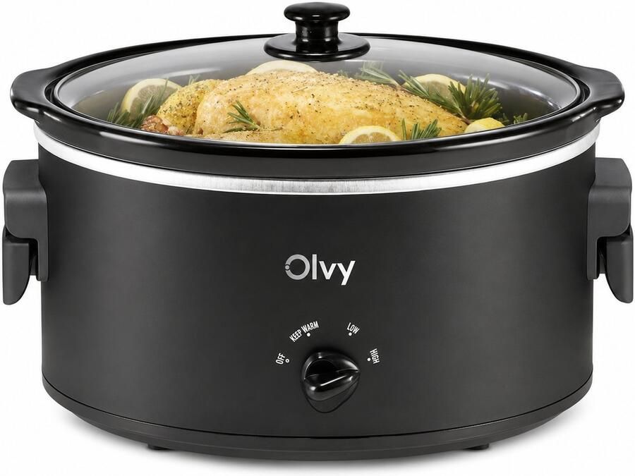 Olvy Slowcooker Incl. Slowcooker e-kookboek PFAS-Vrij 6 Liter Keramische binnenpan Warmhoudfunctie