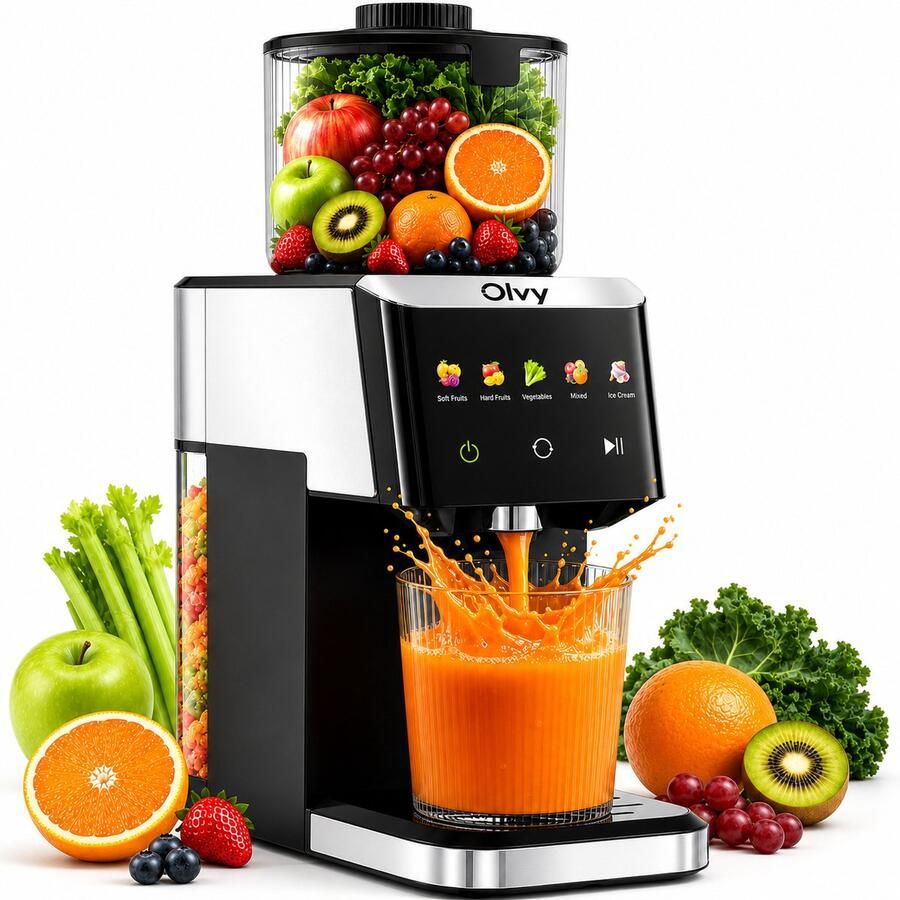 Olvy Slowjuicer 1500ml Sapcentrifuge met Pulpcontainer voor Groenten en Fruit Ijsmachine BPA-Vrij Zwart