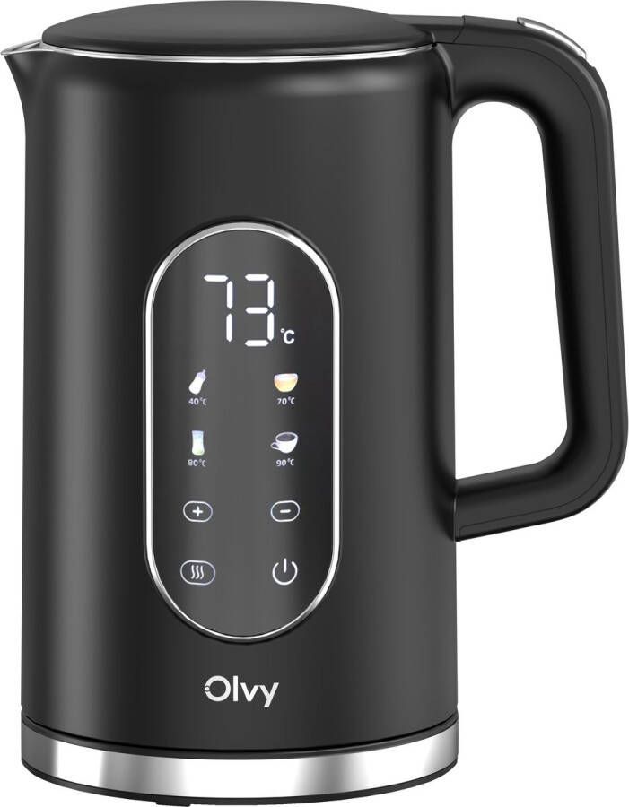 Olvy Waterkoker met Temperatuurregeling Warmhoudfunctie Kalkfilter RVS Dubbelwandig Elektrisch 1 7 Liter 2200W Zwart