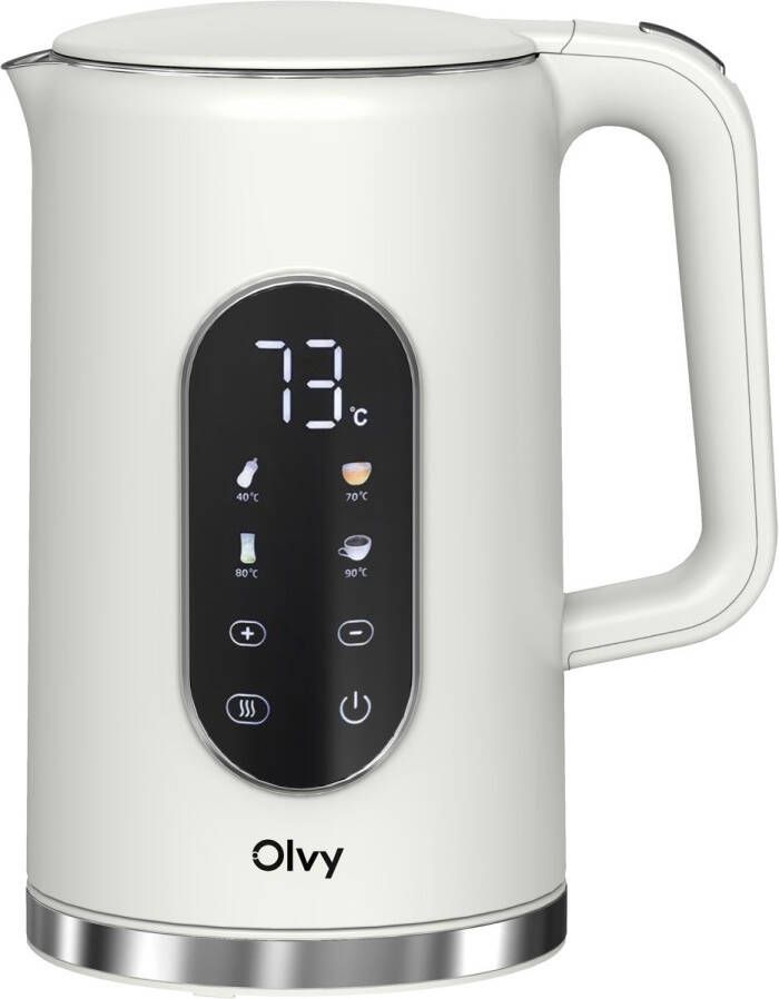 Olvy Waterkoker met Temperatuurregeling Warmhoudfunctie Kalkfilter RVS Dubbelwandig Elektrisch 1 7 Liter 2200W Crème Wit