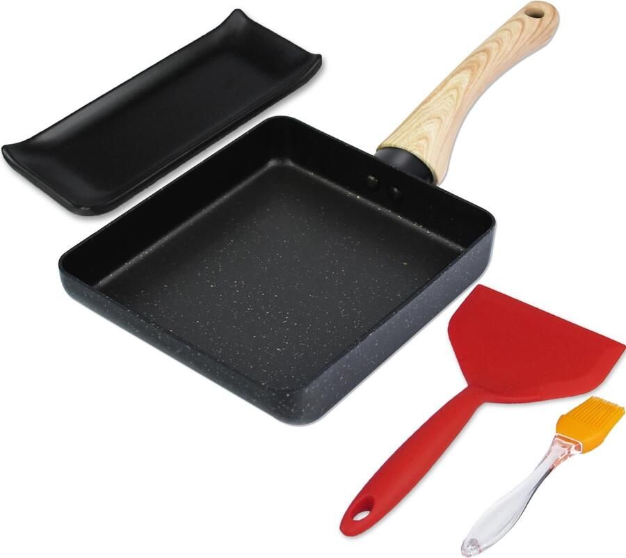 Omeletpan Antiaanbaklaag Met siliconen spatel en borstel