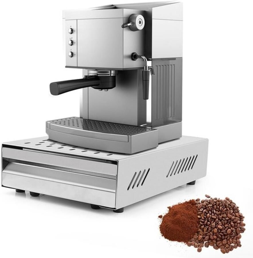 Onderbak voor Espressomachine Koffieklopbekken Roestvrij Staal Klopbekken met Uitneembare Geluidsabsorberende Slagstang 350 x 250 x 100mm Zilver
