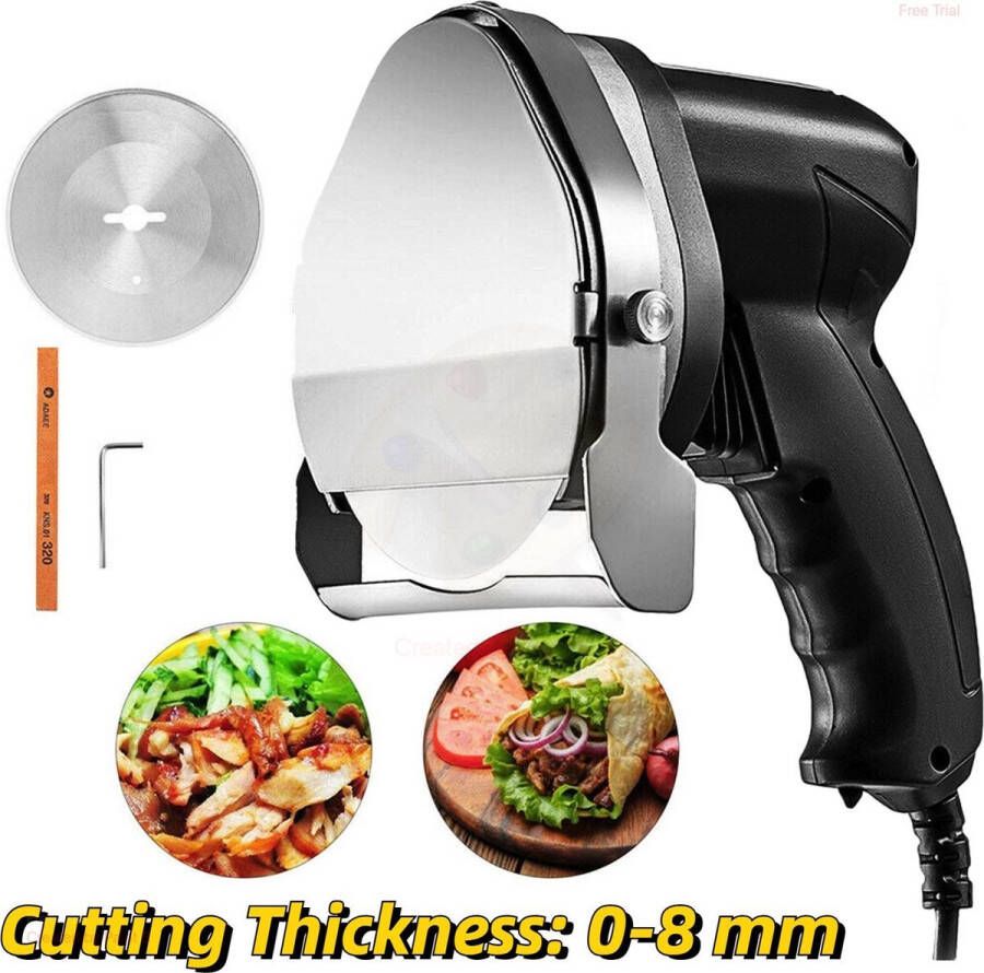 Onderweg online Kebab Mes Doner Mes Elektrisch Kebab Snijder 0-8mm 80W 2 messen Zwart