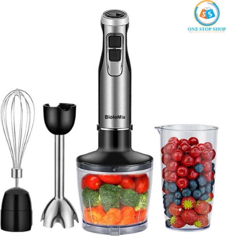 One Stop Shop 4-in-1 Staafmixer Set Hakmolen Hand Blender 6 snelheden 1200W Incl. Accessoires