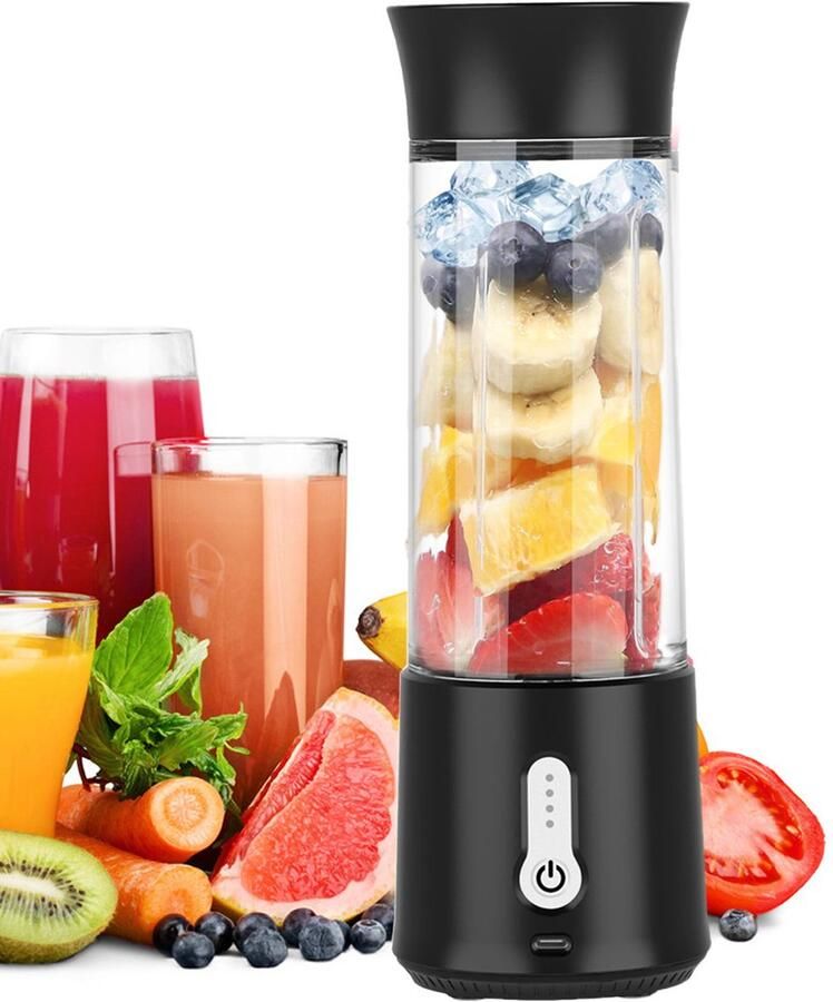 Oneay Draagbare Blender met USB-oplaadfunctie – Compacte Smoothiemaker met 500 ml Glazen Beker – 304 RVS Messen – Ideaal voor Shakes en Smoothies (Zwart)