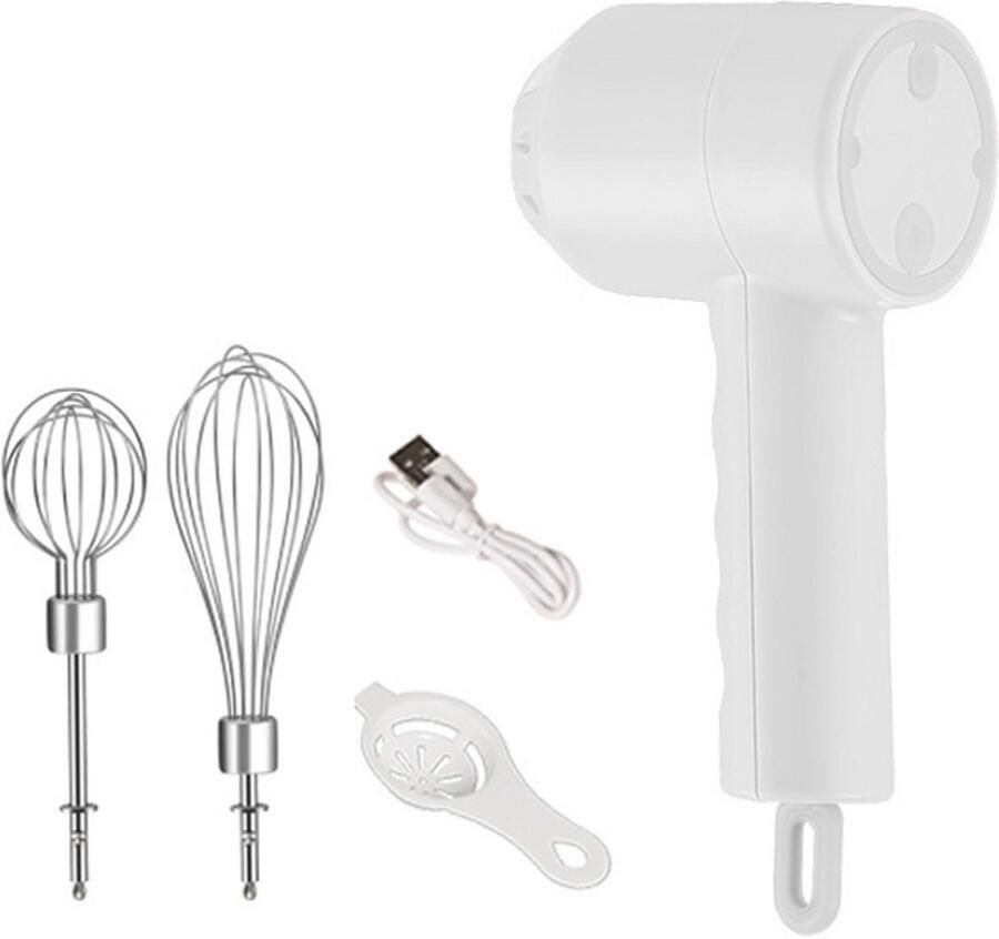Oneay Draagbare draadloze elektrische handmixer met 3 instelbare snelheden lichtgewicht en oplaadbaar via USB Wit