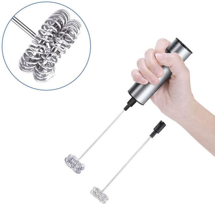 Oneay Melkschuimer elektrische melkschuimer op batterijen met roestvrijstalen melkkan roestvrijstalen melkschuimer handmatige elektrische melkschuimer met krachtige motor Batterij niet inbegrepen