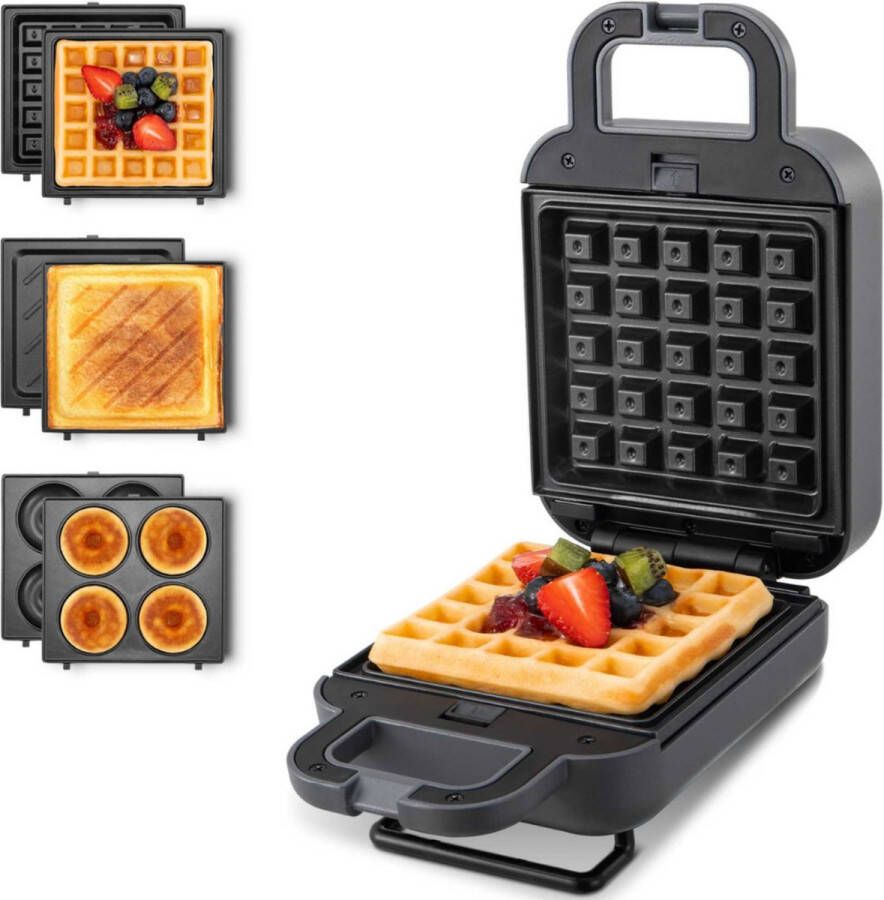 Onirique Donutmaker 3in1 Donut Sandwich Belgische Wafel ijzer 3-in-1 donutmaker contactgrill sandwichtoaster elektrisch met anti-aanbaklaag Vaatwasmachinebestendig Ruimtebesparend 600 W grijs