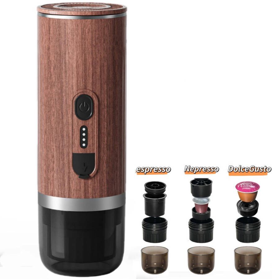 OnmiMart 3-in-1 Draagbare Koffiemachine – Snelle waterverwarming -Voor capsules & gemalen koffie – USB-C oplaadbaar – 80ml Reservoir-Volautomatisch espresso apparaat – Italiaans design – Voor buiten & in de auto-Koffie