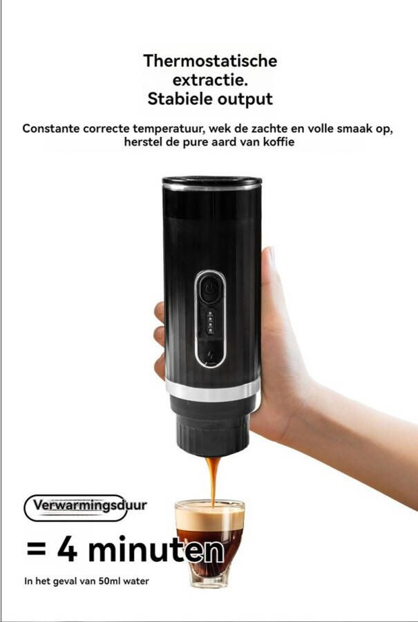 OnmiMart 3in1Draagbare Koffiemachine–Voor Capsules&Gemalen Koffie–USB-C Oplaadbaar-Italiaans design-Volautomatische draagbare espresso capsule koffiezetapparaat voor buiten en in de auto-draadloze snelle waterverwarming - Foto 2
