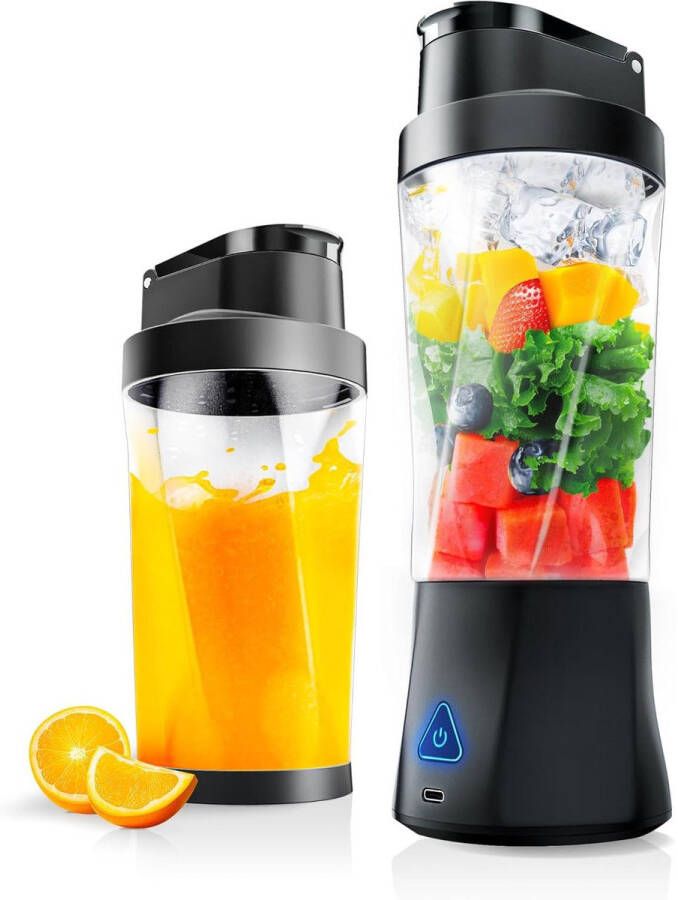 OnmiMart Portable blender Draadloze Blender To Go 6 Mesjes Mini Blender -Smoothie Maker Juicer XIP7 Waterdicht -360W Hoog vermogen- Slimme Batterijweergave-700 ml Zwart - Foto 3