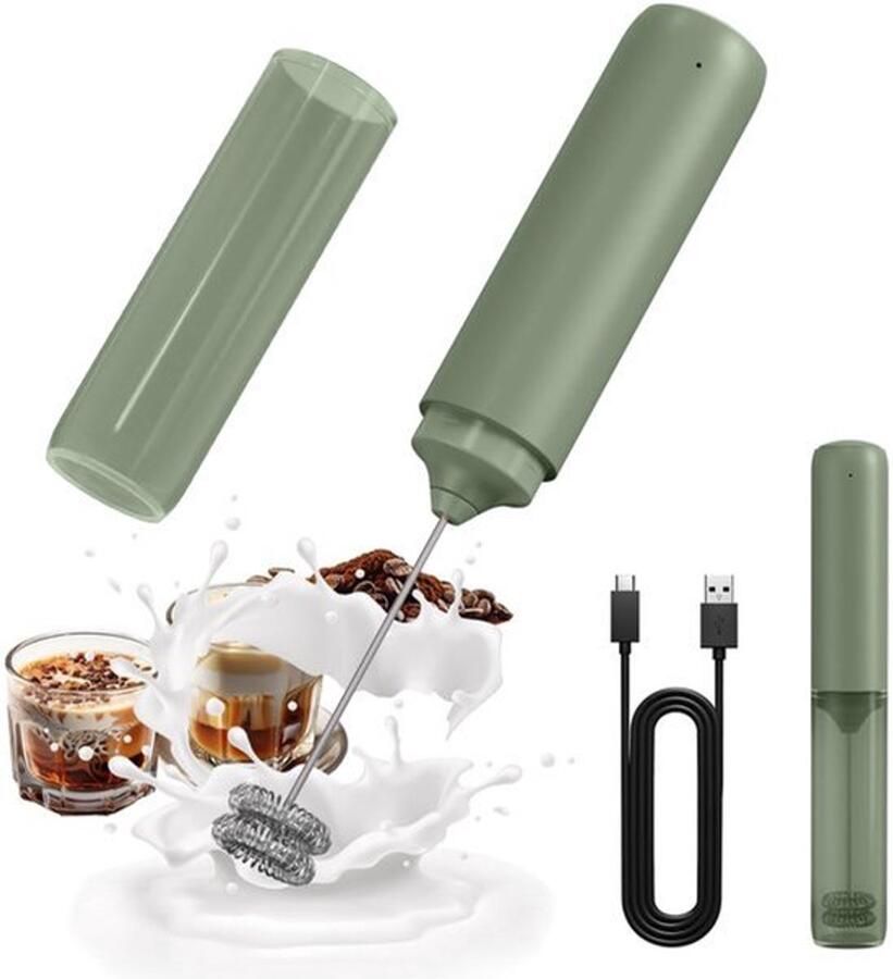 Oplaadbare Melkopschuimer Handbediend Dubbele Veer Garde Elektrische Koffieopschuimer Draagbare Handschuimklopper Drankmixer voor Matcha Latte Cappuccino Keukencadeaus Groen