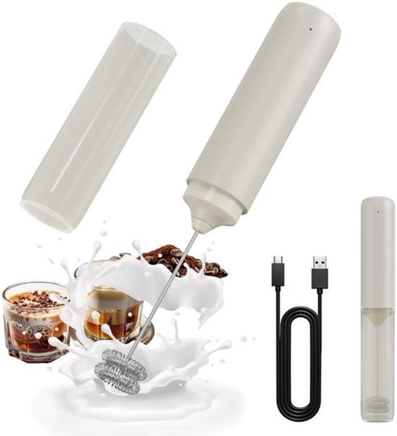 Oplaadbare Melkopschuimer Handbediend Dubbele Veer Garde Elektrische Koffieopschuimer Draagbare Handschuimklopper Drankmixer voor Matcha Latte Cappuccino Keukencadeaus Beige