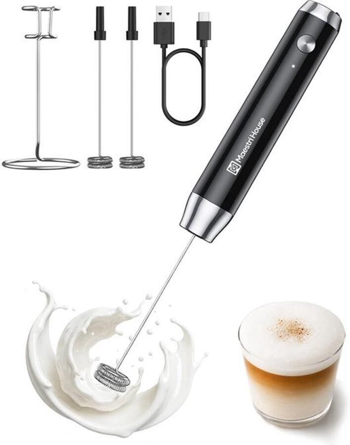 Oplaadbare Melkopschuimer met standaard Draagbare Elektrische Melkopschuimer，Waterdichte Schuimer voor Koffie Latten Matcha Cappuccino Warme Chocolademelk