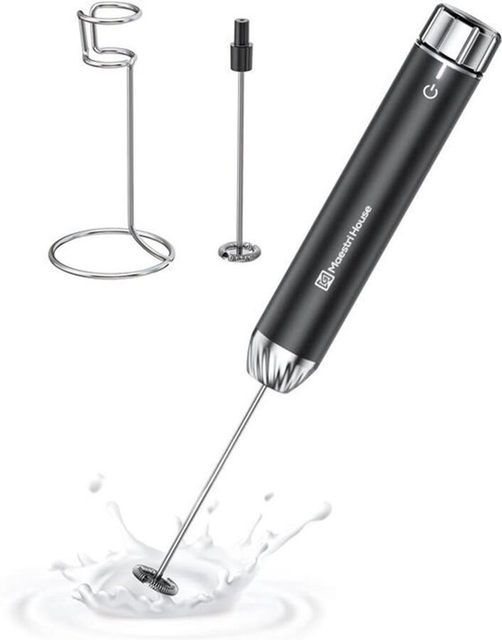 Opnieuw Oplaadbare Melkopschuimer met Stapsgewijze Snelheidsregeling Draagbare Elektrische Schuimmaker Waterdichte Afneembare Roestvrijstalen Garde Drankmixer voor Latte's (Zwart)