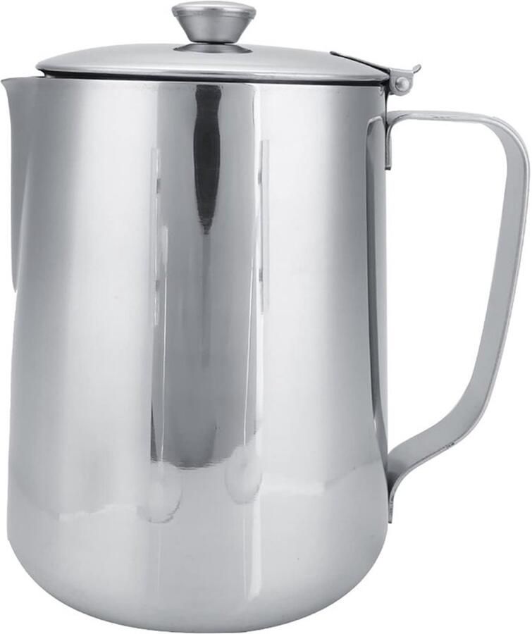 Opschuimkan 2000ml Roestvrij Staal Druppelloze Tuit Ergonomische Handgreep Deksel Veilig en Duurzaam Melkkan