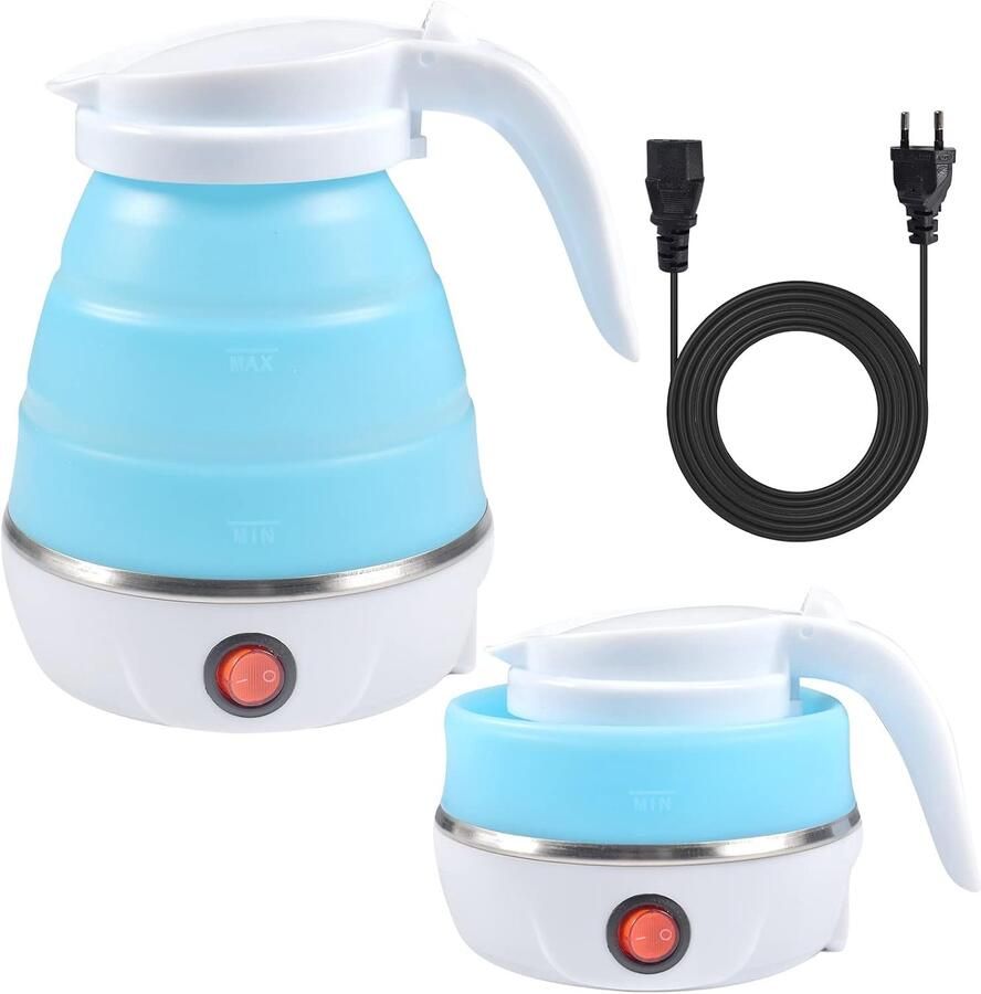 Opvouwbare waterkoker 600 ml elektrische waterkoker van siliconen met roestvrijstalen bodem draagbare mini-reiswaterkoker voor