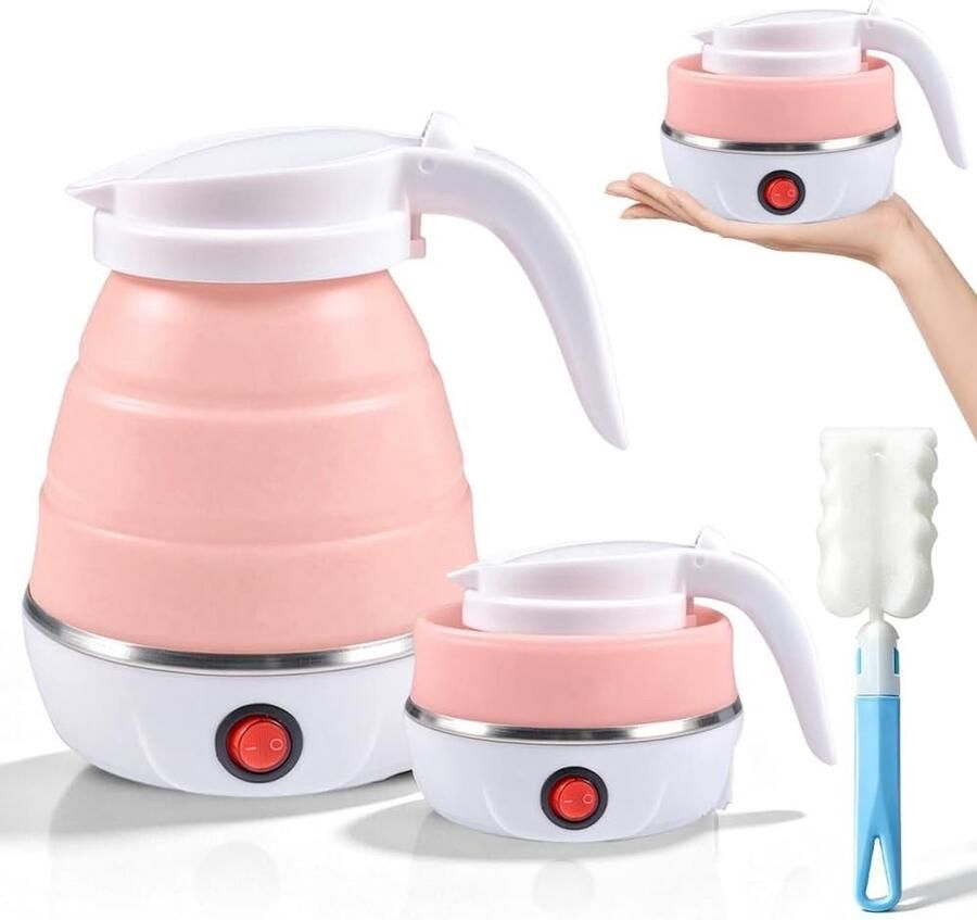 Opvouwbare Waterkoker Roze 0 6 Liter Siliconen met Roestvrijstalen Bodem Voor Reizen en Kamperen
