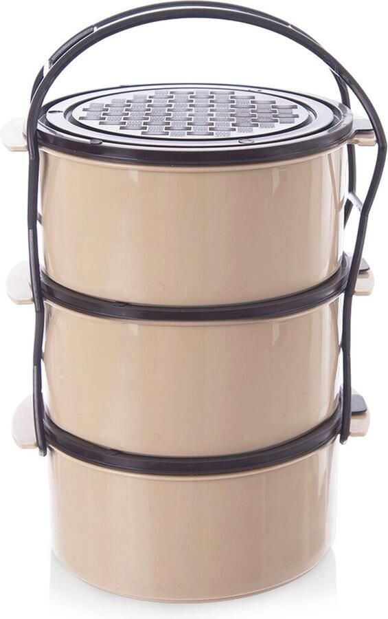 Orion 3-laags Plastic Lunchbox 3x1 5L Beige en Bruin