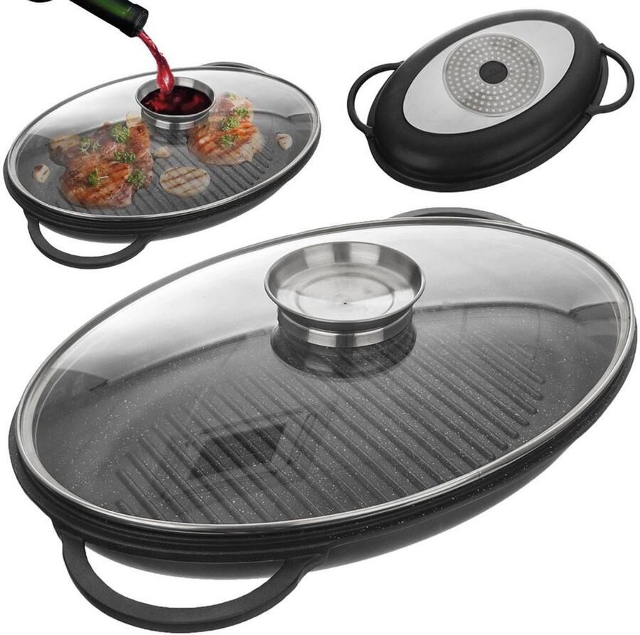 Orion GRANDE Serie Granieten Grillpan met Deksel 43x28x6 cm Antiaanbaklaag