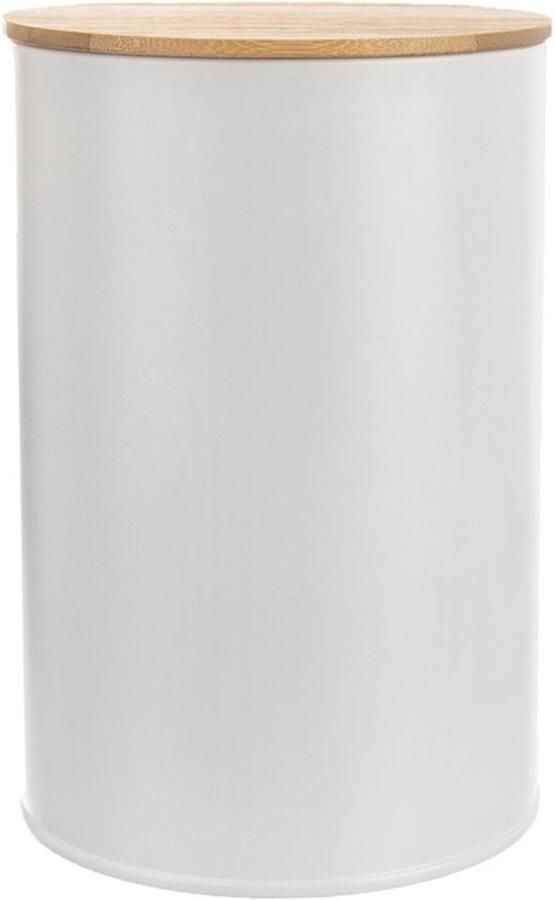 Orion Whiteline Witte Metalen Voedselcontainer 800 ml Bamboe Deksel Siliconen Afsluiting