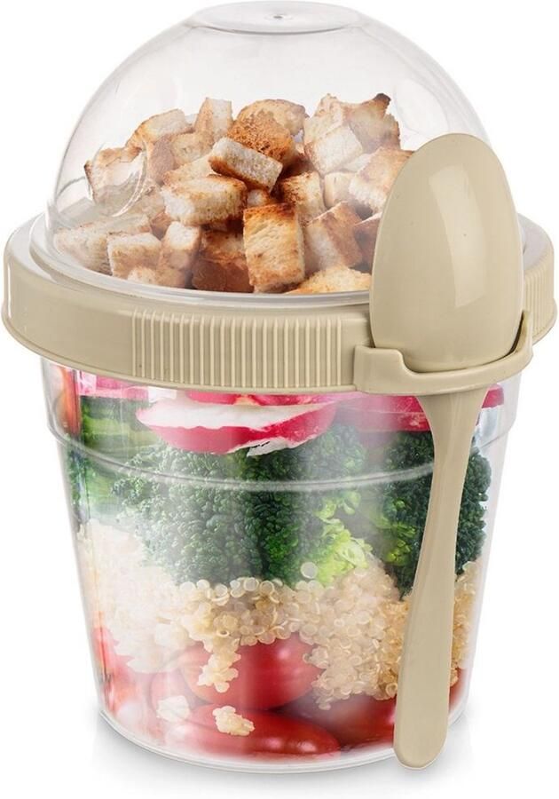 Orion Yoghurtbeker met Lepel 400 ml Transparant met Beige BPA-vrij