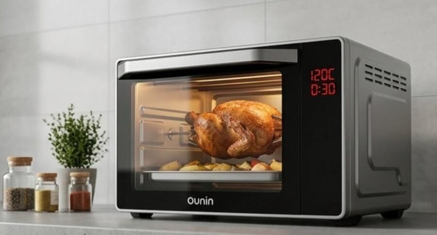 UrbanHomes Multifunctionele Stoombakoven 24L – 9-in-1 Compacte Oven met Stoomfunctie Hetelucht Grill Drogen & Fermenteren LED Touch Display RVS Zwart – Energieklasse A+ – Urbanhome